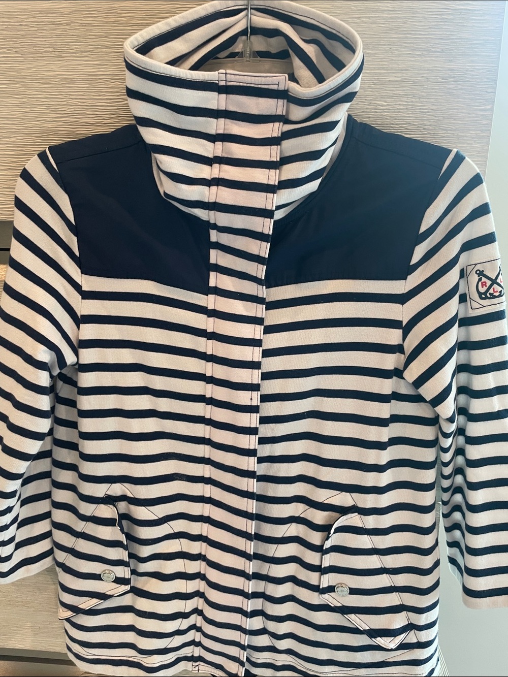Ralph Lauren Active Navy and White Striped Zip & Snap Jacket